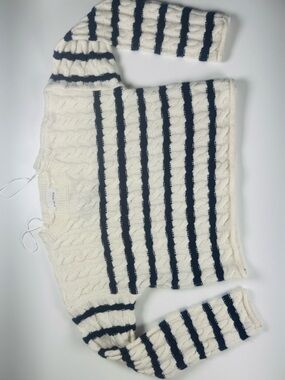 Pink Rose Cream and Navy Striped Cable Knit Sweater